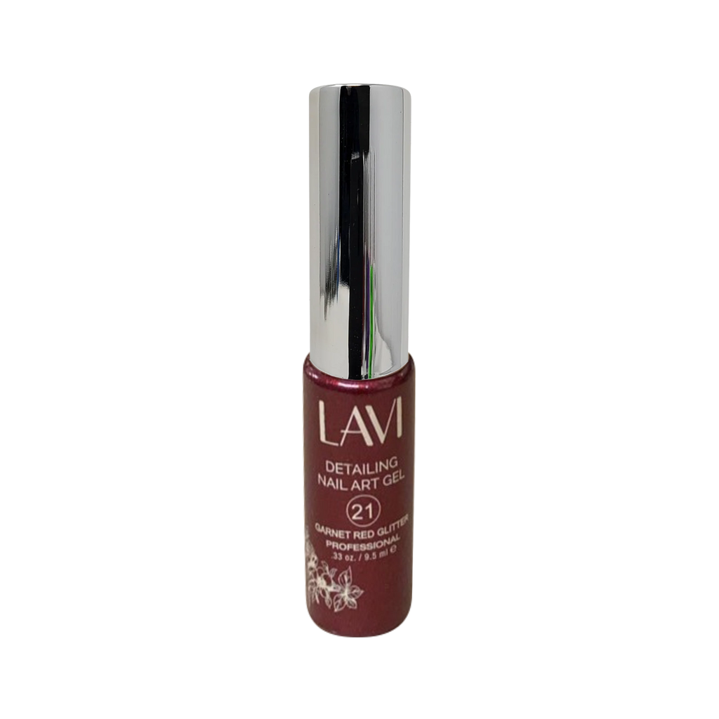 Lavi Detailing Nail Art Gel, 21, GARNET RED GLITTER, 0.33oz, (Pk: 12 pcs/box)